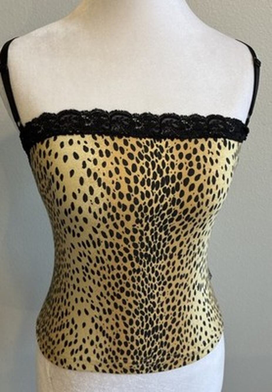 Y2K XOXO Animal Print Lace Trim Cami Top Cheetah Club Mob Wife Brown VTG RARE S